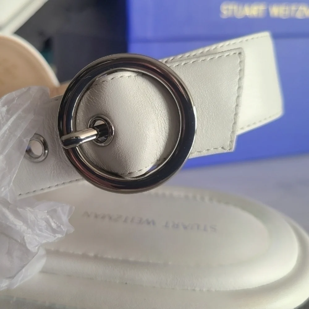 Stuart Weitzman Elodie Leather Sandals, Size 8, White, NIB